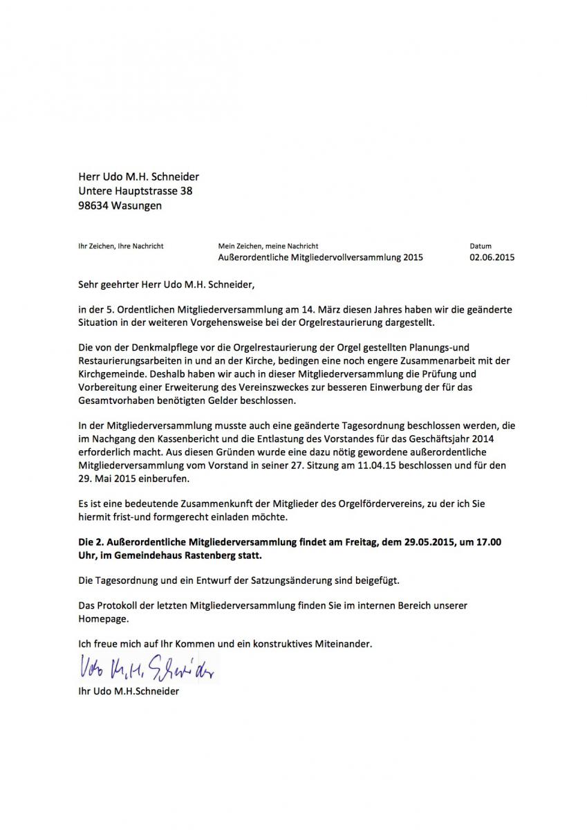 Einladung 2. außerordentliche Mitgliederversammlung