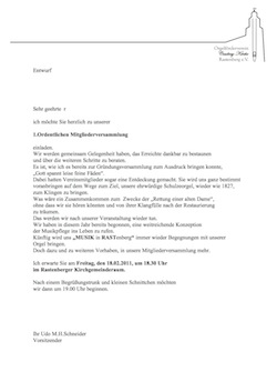 Einladung 1. Mitgliederversammlung Orgelfördererein Rastenberg